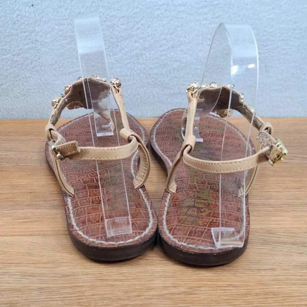 Sam Edelman Grayson Women's 7 EU 37 Gladiator Thong Sandals Brown Rhinestone